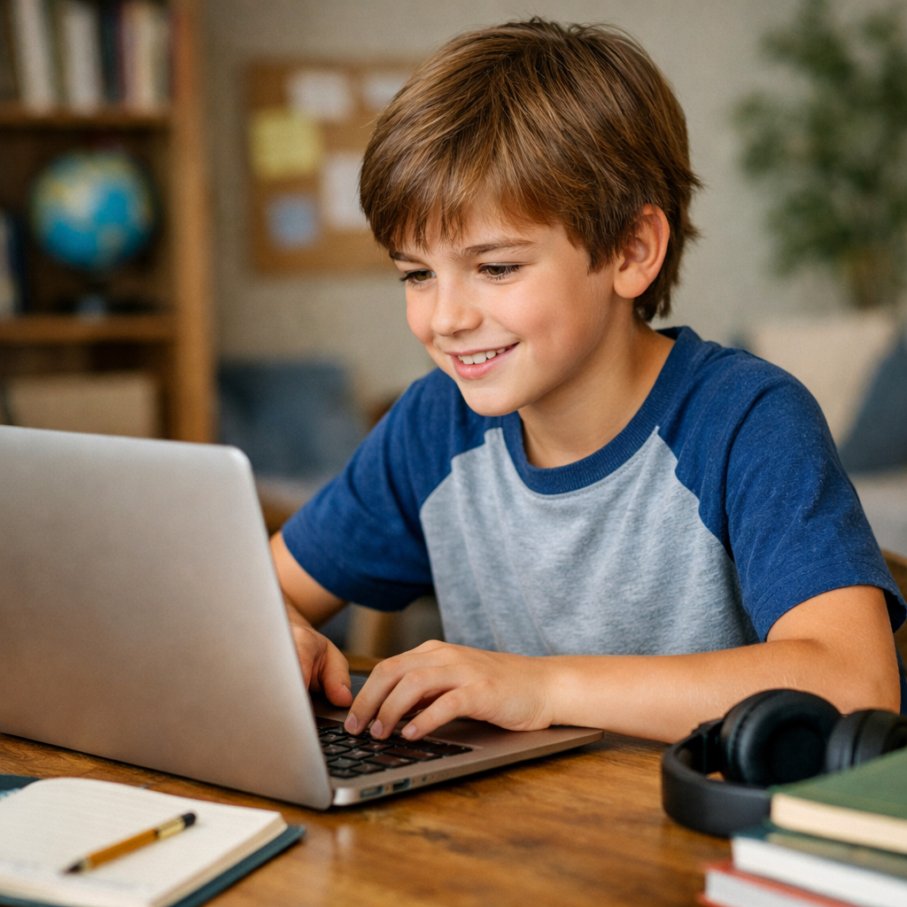 Generated image for: Generate image with boy and laptop